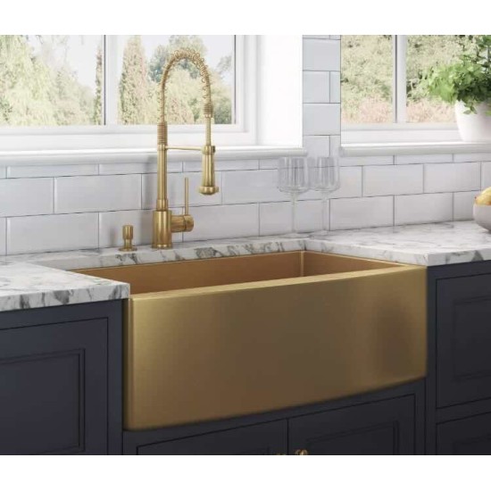 Brushed Gold 32 Inch Front Counter Kitchen Sink Farmhouse Kitchen Sink - Matte Gold Stainless Steel Single Bowl