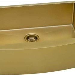 Brushed Gold 32 Inch Front Counter Kitchen Sink Farmhouse Kitchen Sink - Matte Gold Stainless Steel Single Bowl