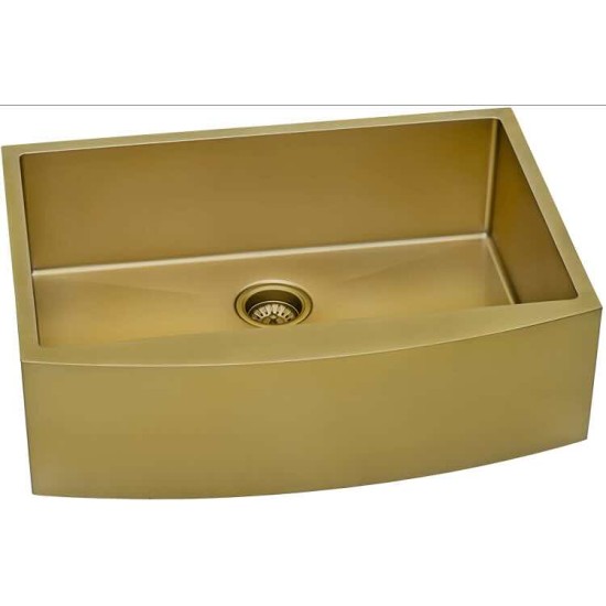 Brushed Gold 32 Inch Front Counter Kitchen Sink Farmhouse Kitchen Sink - Matte Gold Stainless Steel Single Bowl