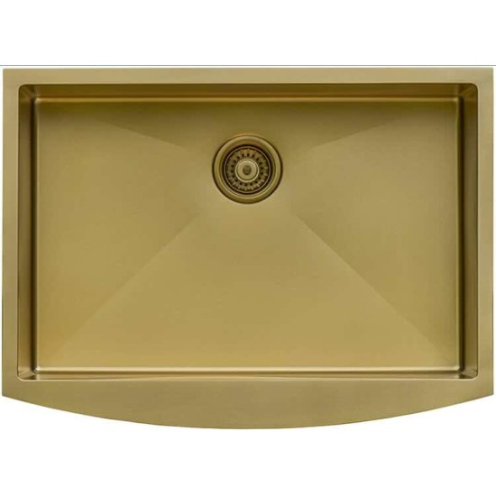 Brushed Gold 32 Inch Front Counter Kitchen Sink Farmhouse Kitchen Sink - Matte Gold Stainless Steel Single Bowl