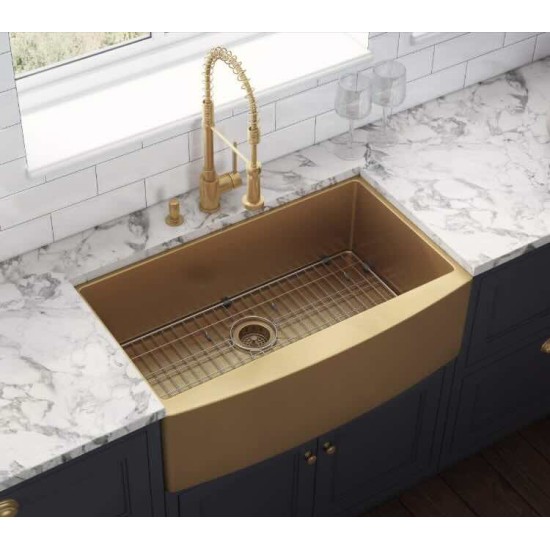 Brushed Gold 32 Inch Front Counter Kitchen Sink Farmhouse Kitchen Sink - Matte Gold Stainless Steel Single Bowl