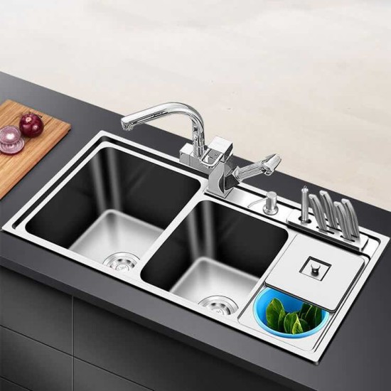 Stainless Steel Sinks with Trash Can with Knife Holder 1.2mm thickness Sinks Kitchen